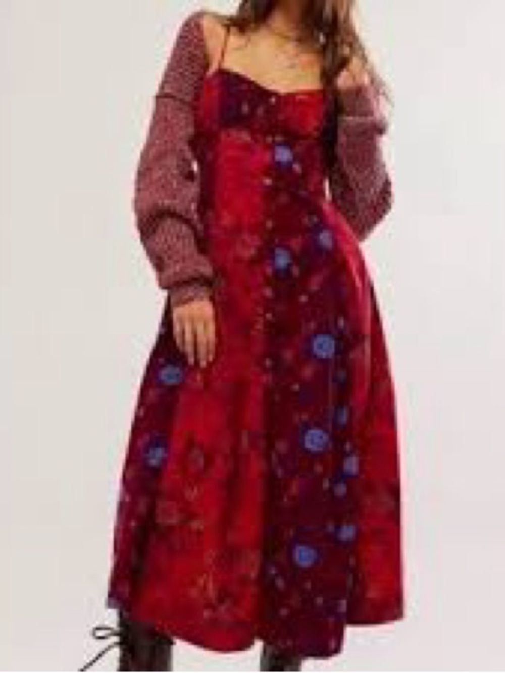 Free People Gail Red Floral Spaghetti-Strap Midi Dress M - Picture 3 of 7